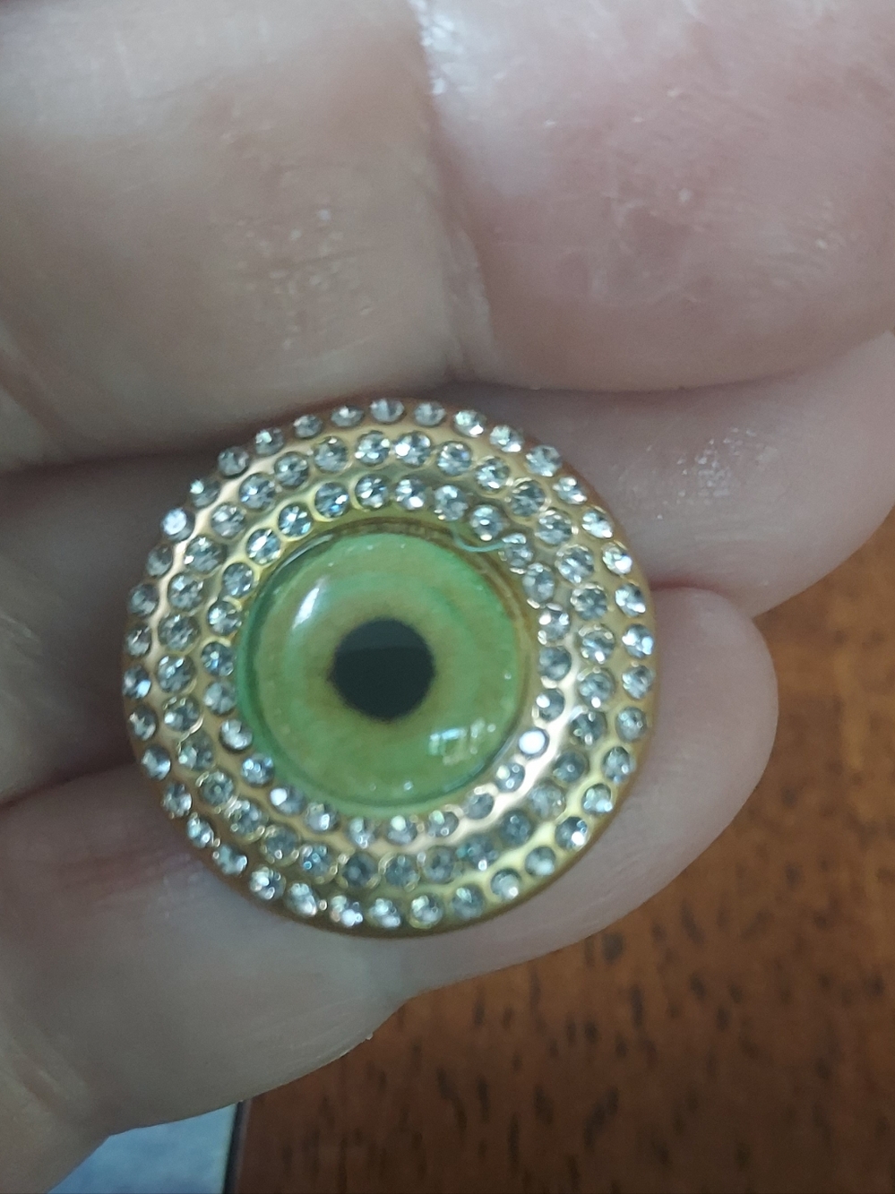 Schiaparelli Gold-Tone Lime Crystal Round Button brooch fir garments